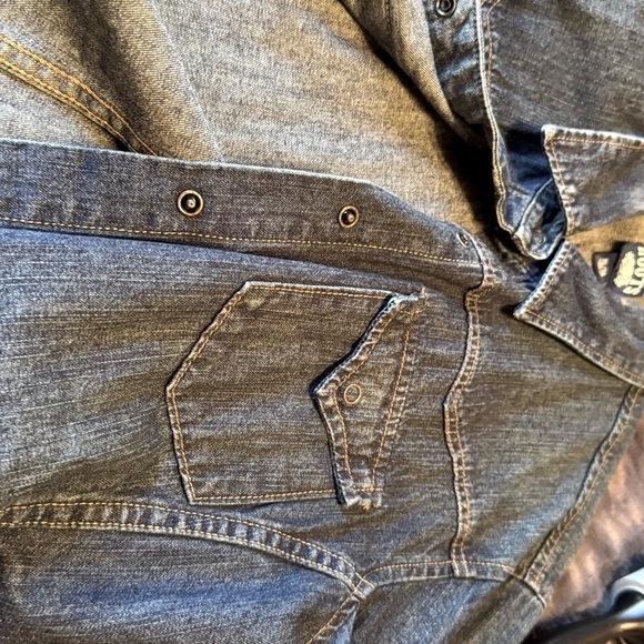 👕💙 Vintage ROOTS Authentic Demin Jean Shirt with Push Buttons - size XL👕💙 - Picture 13 of 16